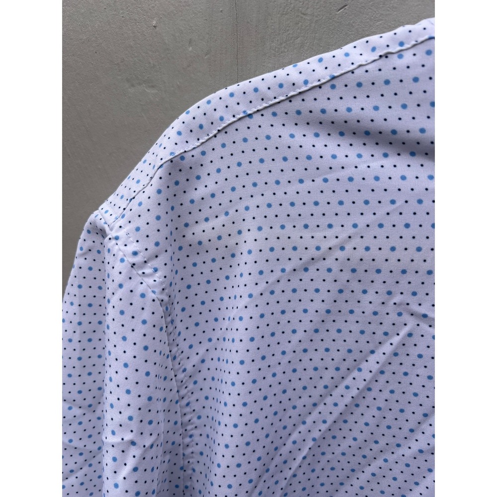 CONSTRUCT Slim Fit White Short Sleeve Button Up Shirt XL Blue Dot Lightweight - Picture 3 of 7